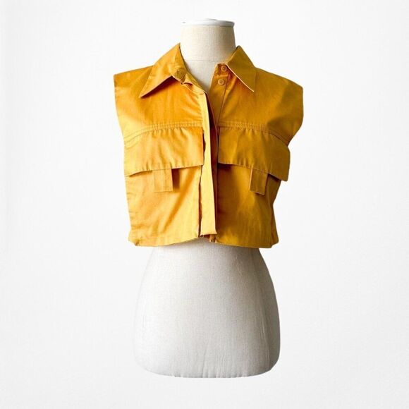 Zara Yellow Sleeveless Button Down Cropped Shirt Top Size XS/S - Picture 3 of 6
